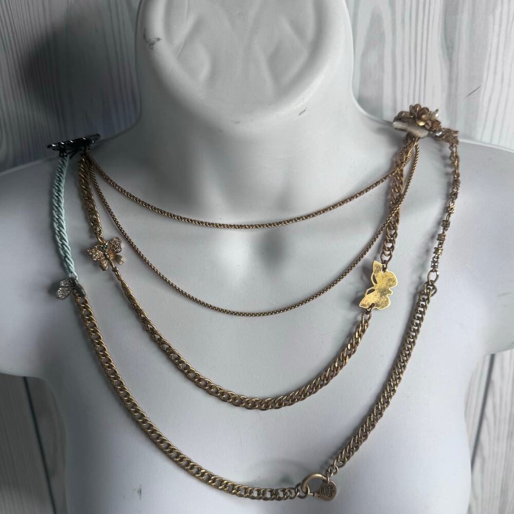 Vintage Y2K Grunge Multi Strand Butterfly Charm Necklace Juicy Couture
